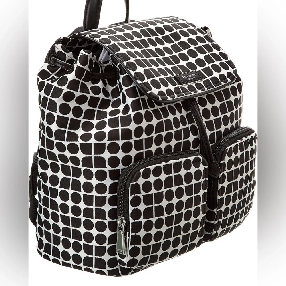 NEW Kate Spade Black and White Jacquard Fabric Backpack
